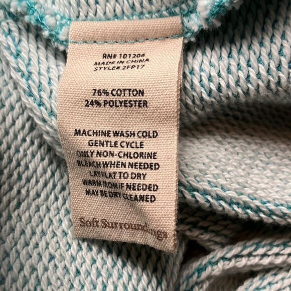 SOFT SURROUNDINGS Sz L Santorini Shores Pullover 3/4 Sleeve Teal Heather - Picture 3 of 11